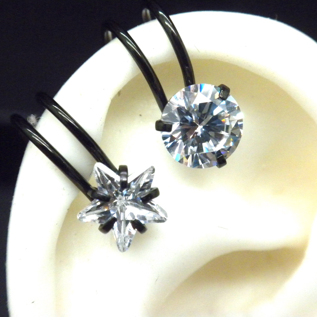 Cz Ear Cuff Earrings Round Or Stars